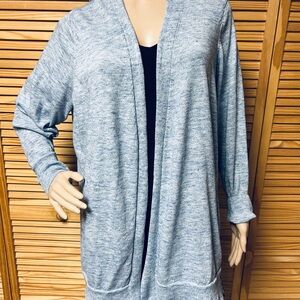 Women’s Cardigan 1X soft cotton blend unique sides Heather navy blue